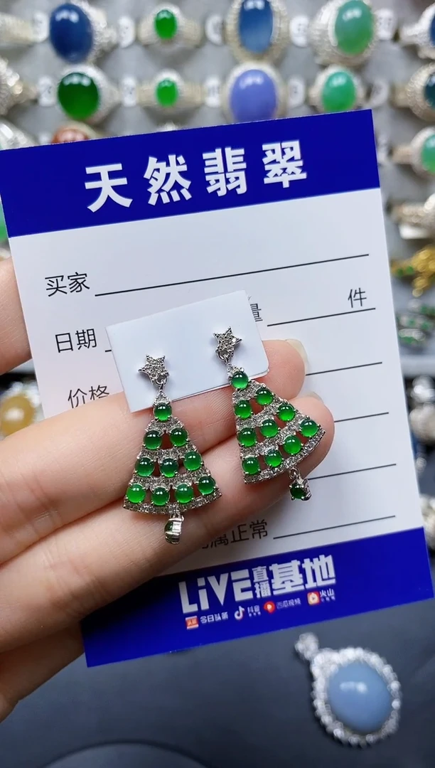 翡翠银S925镶嵌耳饰293