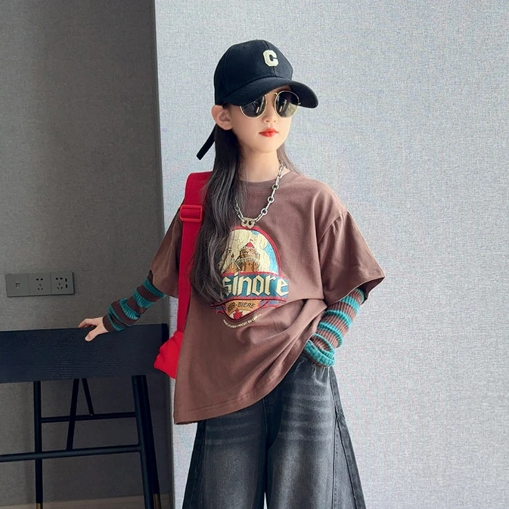 韩版时尚儿童衣服宽松休闲百搭长袖上衣新款童装女童春秋长袖T恤