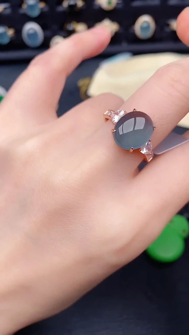 银S925镶嵌戒指翡翠天然a货翡翠450