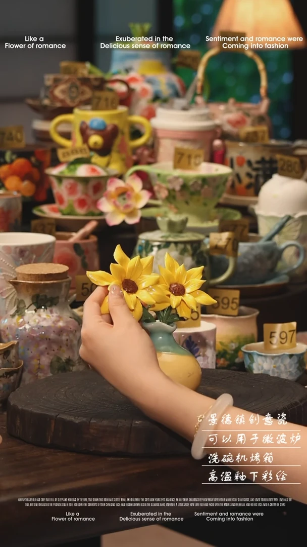 陶瓷一套景德镇高温釉下彩绘设计师款式