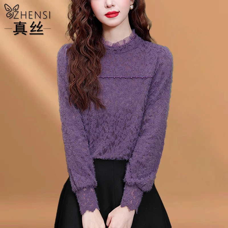 杭州大牌真丝衬衫打底衫女2025秋冬新款长袖小众洋气显瘦保暖上衣