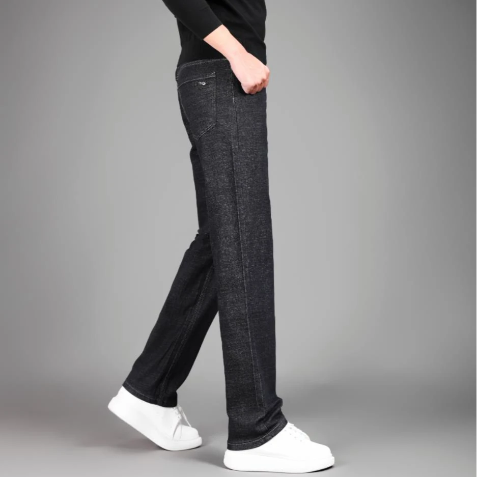 秋冬男士高腰宽松直筒休闲水洗棉牛仔裤时尚耐磨深裆大裤脚男款裤