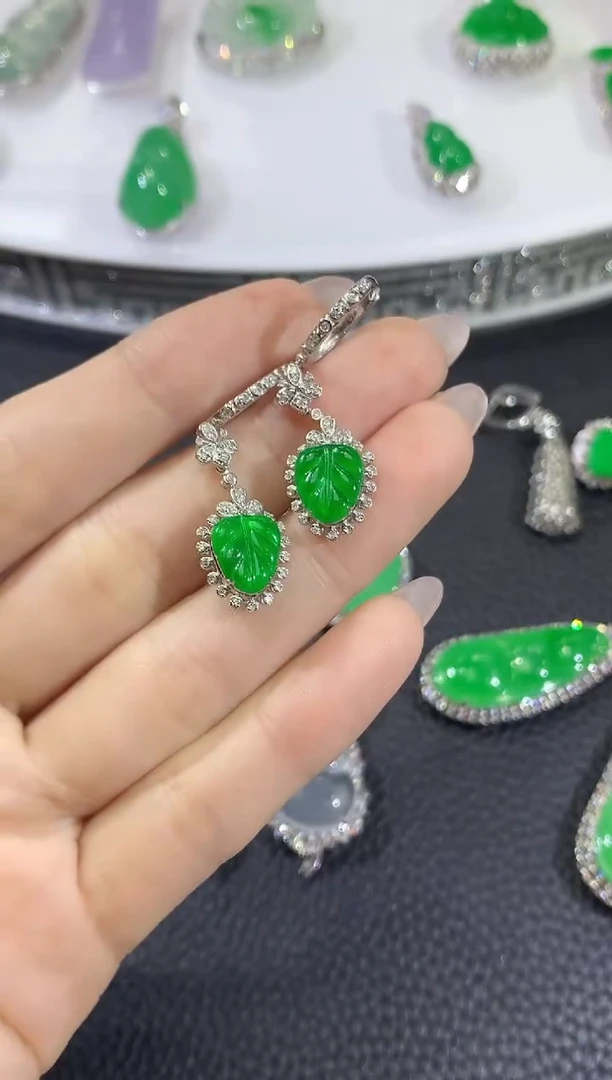 翡翠18K金镶嵌耳饰Z78   一对