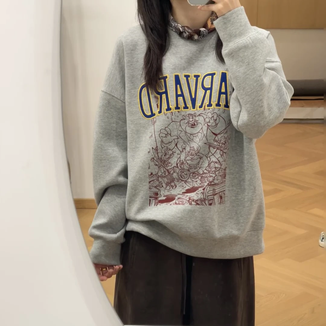 刺绣字母慵懒运动休闲宽松圆领卫衣女2025新款挺阔感百搭长袖上衣