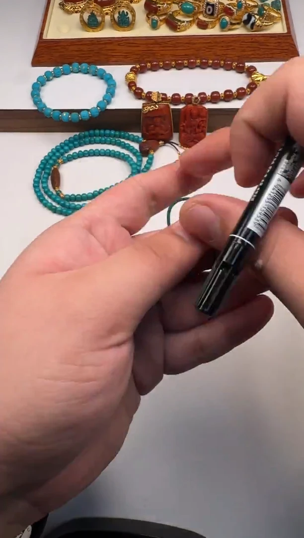 18K金镶嵌绿松石挂件偶*～配饰配饰