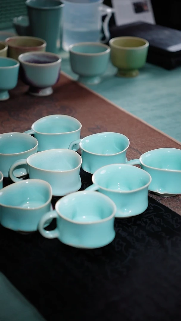 66-9随行小咖啡杯（阿瓜草堂 窑变随机葱翠青）