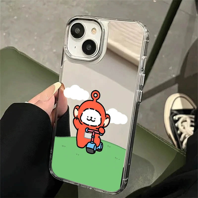 小众线条小狗13适用苹果16Promax镜面手机壳12天线宝宝14带镜子15