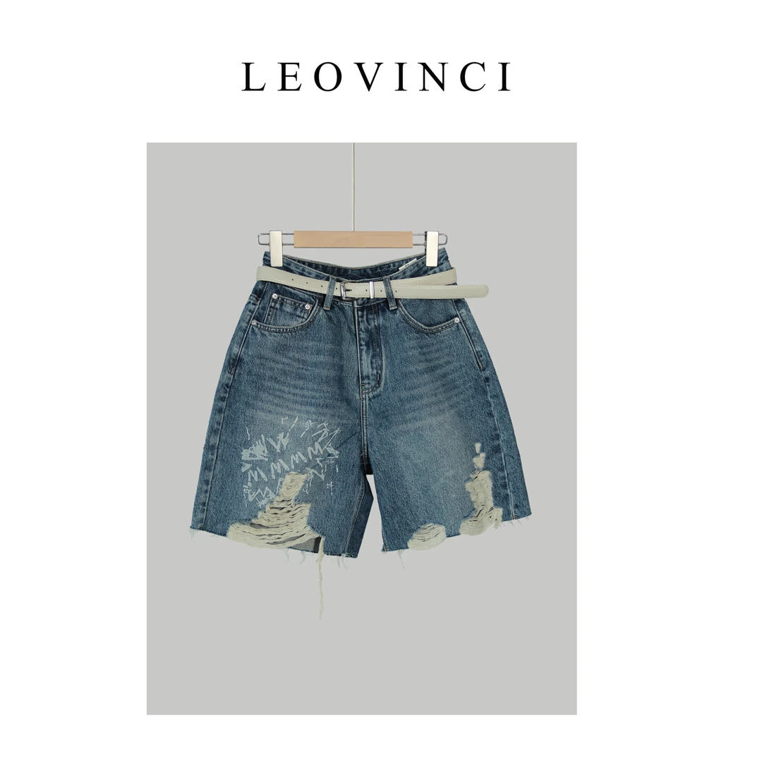 【蓝调日记】100%棉 夏季中腰短裤毛边时尚水洗破洞裤23-35034