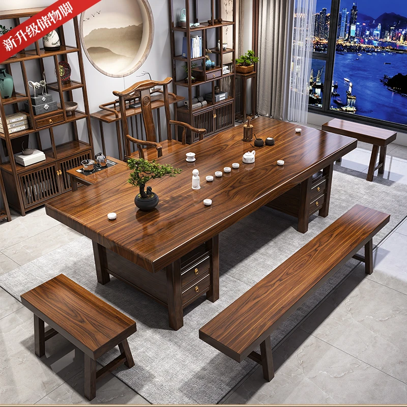 储物大板一桌五椅2025茶桌椅组合茶文化新中式茶几茶桌茶台一整套