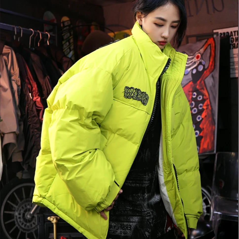 冬季立领撞色大拉链设计感棉衣宽松外套拼接潮牌痞帅连帽夹克棉服