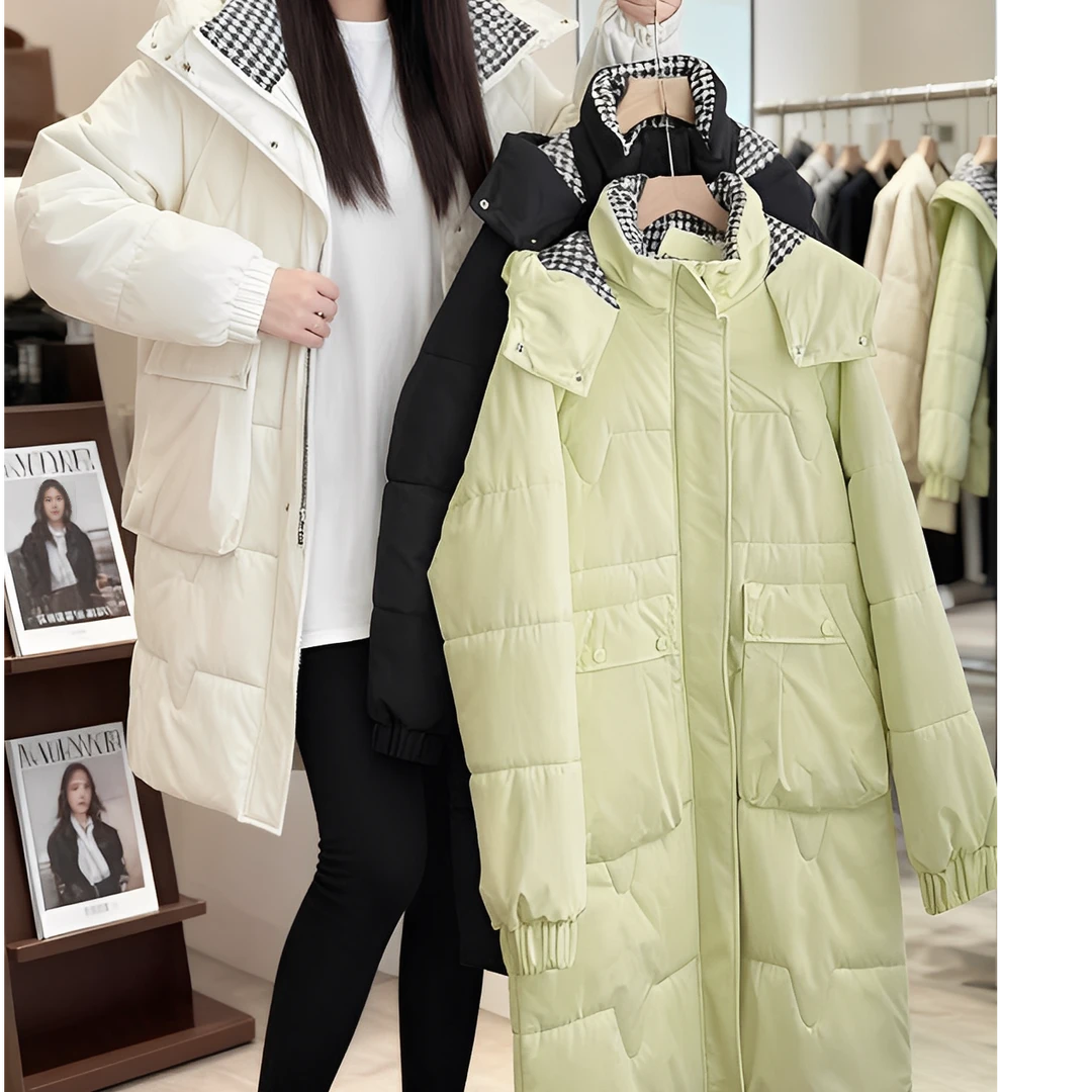 大码女装 胸112-136 压花长款连帽棉衣277#