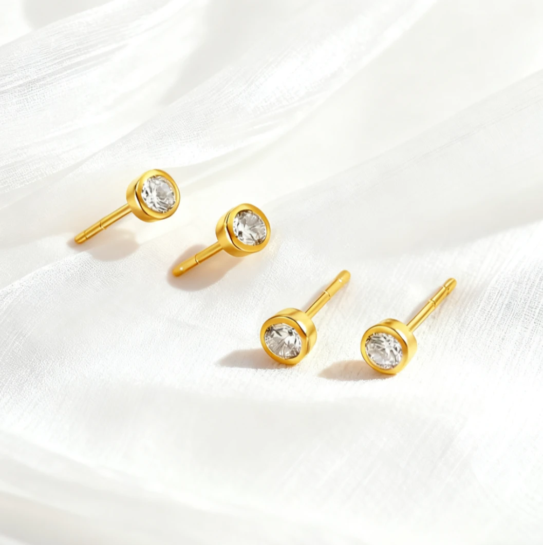 黄金足金999泡泡耳钉5G耳饰时尚简约百搭气质养耳棒送女友礼物