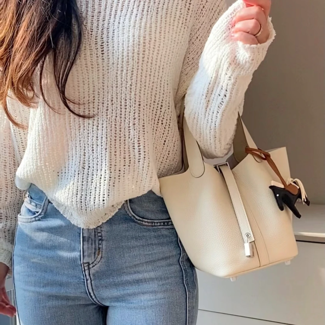 95新 Hermes/爱马仕 【念念特价】  18 菜篮子奶油白 TC皮 Z刻