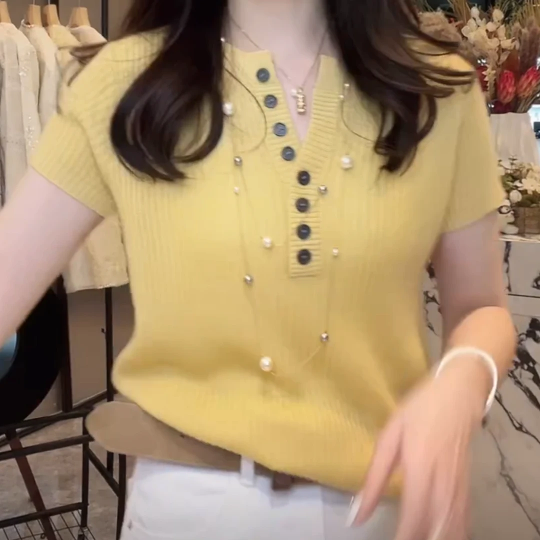 韩版洋气显瘦打底衫2025春季新款时尚百搭修身短袖弹力针织衫女