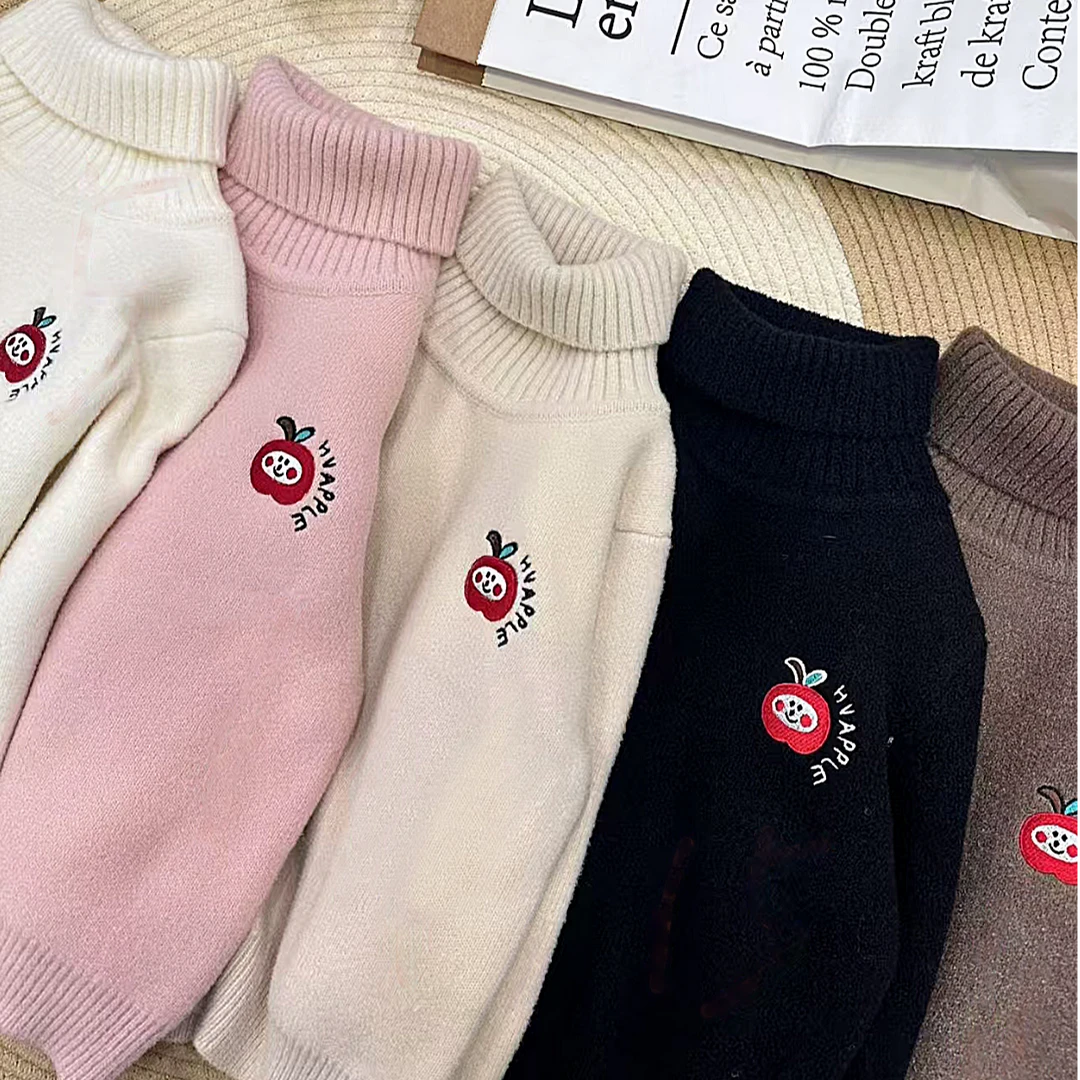 儿童冬季毛衣不起球加厚苹果高低领打底男女宝新款洋气针织衫