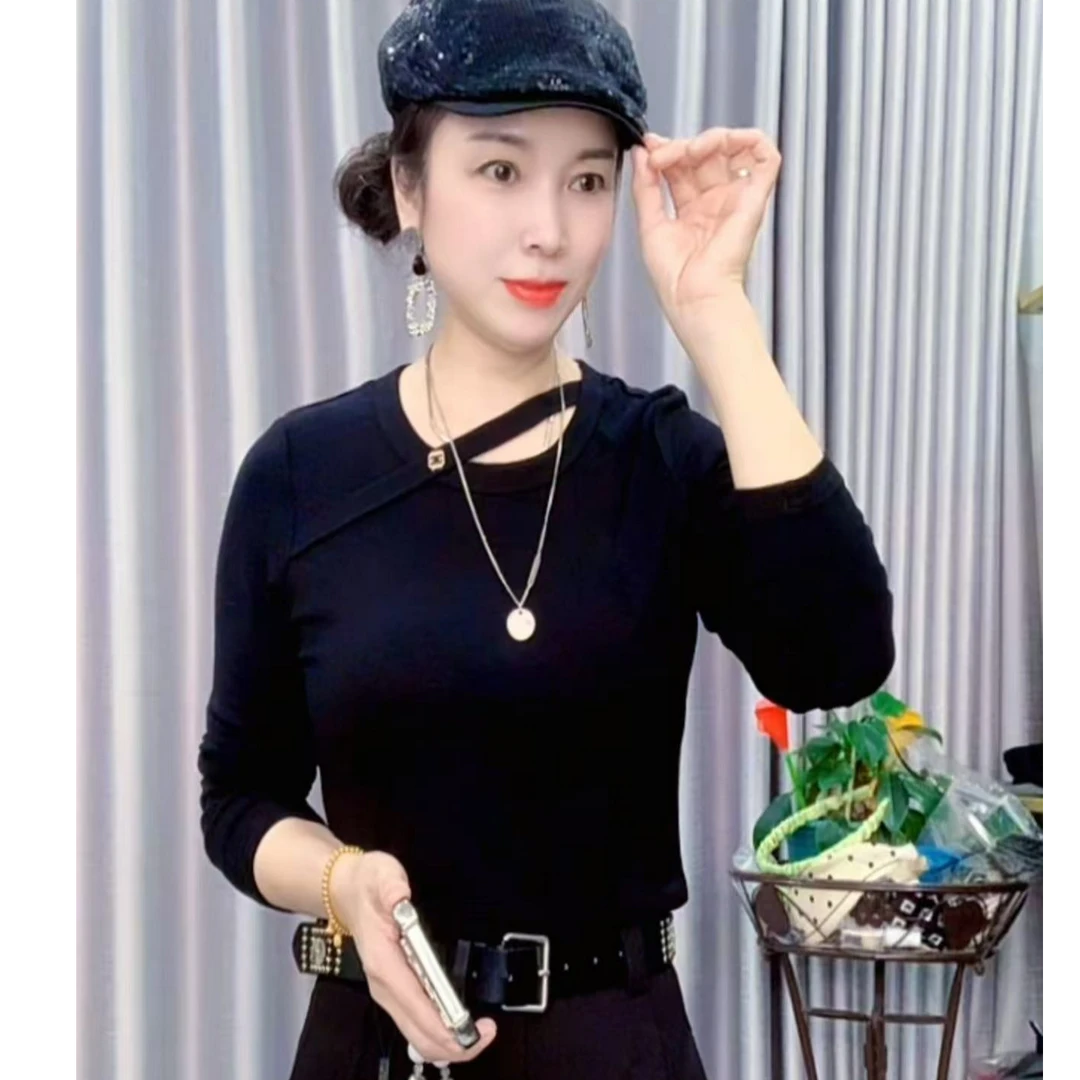 【懂你吴姐】6813新款个性款斜带星星长袖上衣