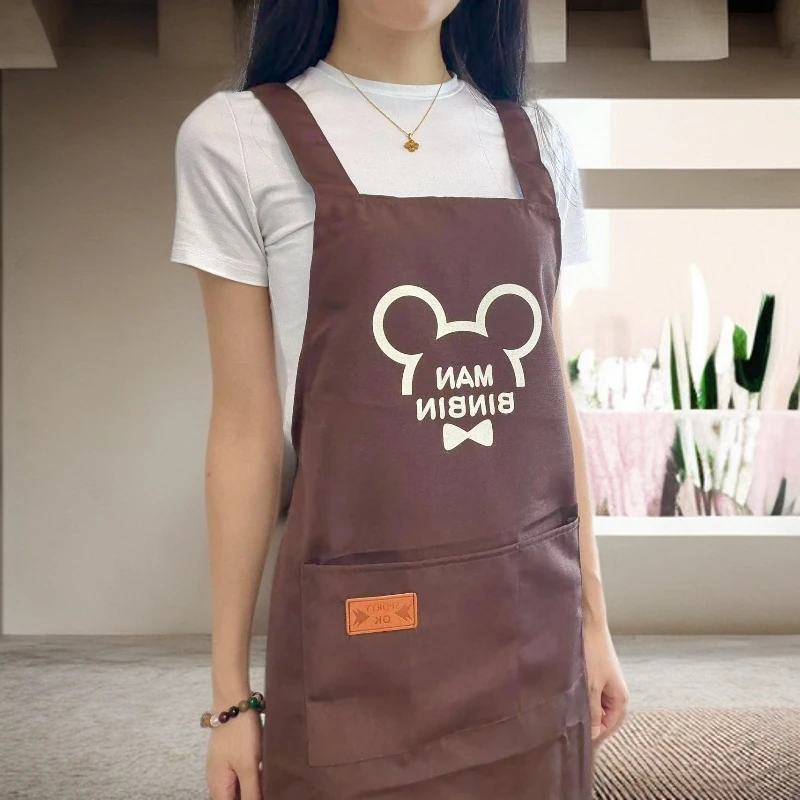 卡通休闲ins风韩系成人背带防水耐磨厨房卡通工作服帆布围裙