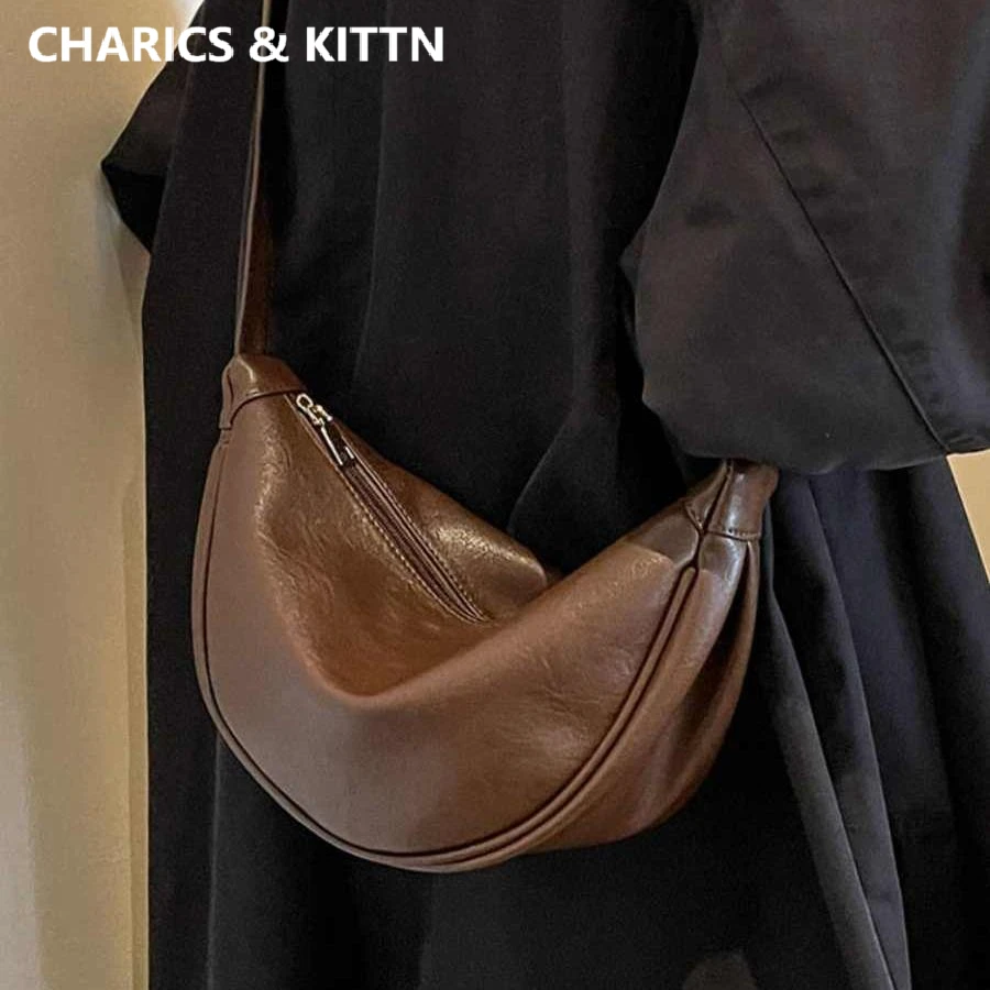 CHARICS&KITTN真皮女包包女式2025新款斜挎包单肩四季百搭饺子包