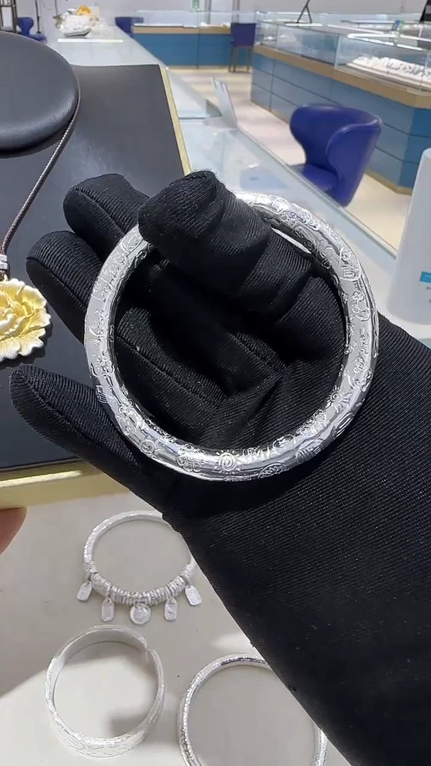 珐琅足银手镯大克重58圈