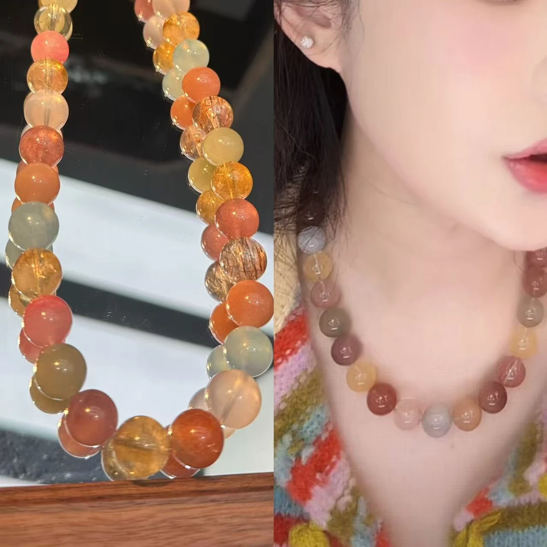 韦雪同款天然水晶项链女金草莓粉水晶黄水晶草莓晶多宝项链饰品