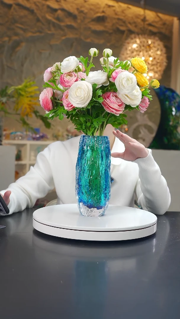 手工艺品琉璃宝石蓝树干肌理纹香薰瓶