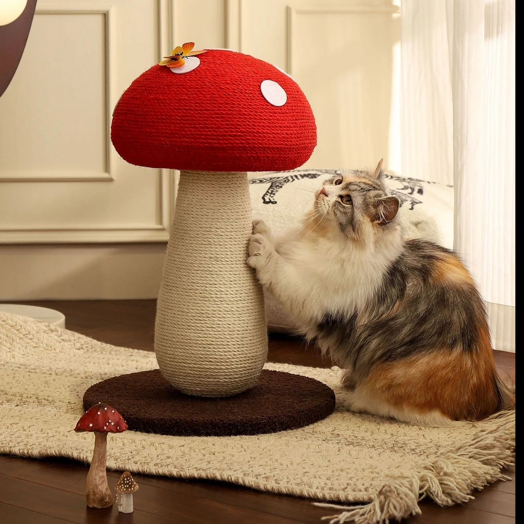 【蘑菇猫抓板】剑麻猫抓柱红伞伞蘑菇猫抓板耐抓不掉屑猫玩具红蘑菇