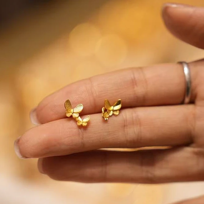 【巧玲专属】足金999拉丝蝴蝶系列比翼双飞耳钉 经典时尚百搭 1.52