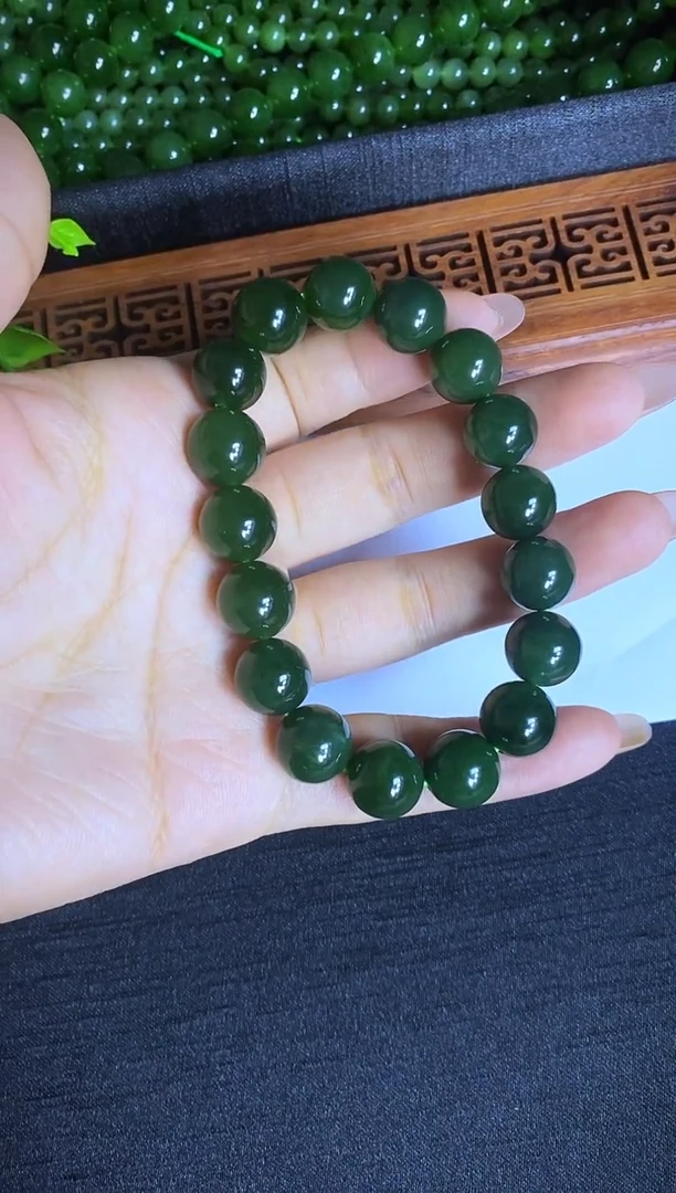 未镶嵌手串和田玉（碧玉）和田碧玉老坑菠菜绿手串12MM