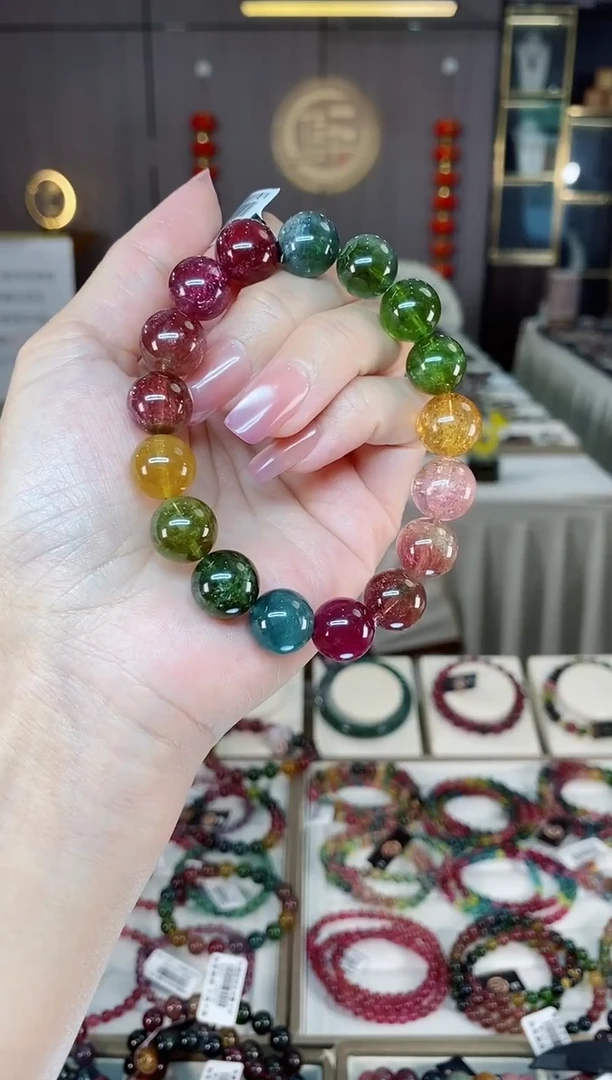 未镶嵌冰透体老矿碧玺色标单圈手串12mm+碧玺多样性发一条hon