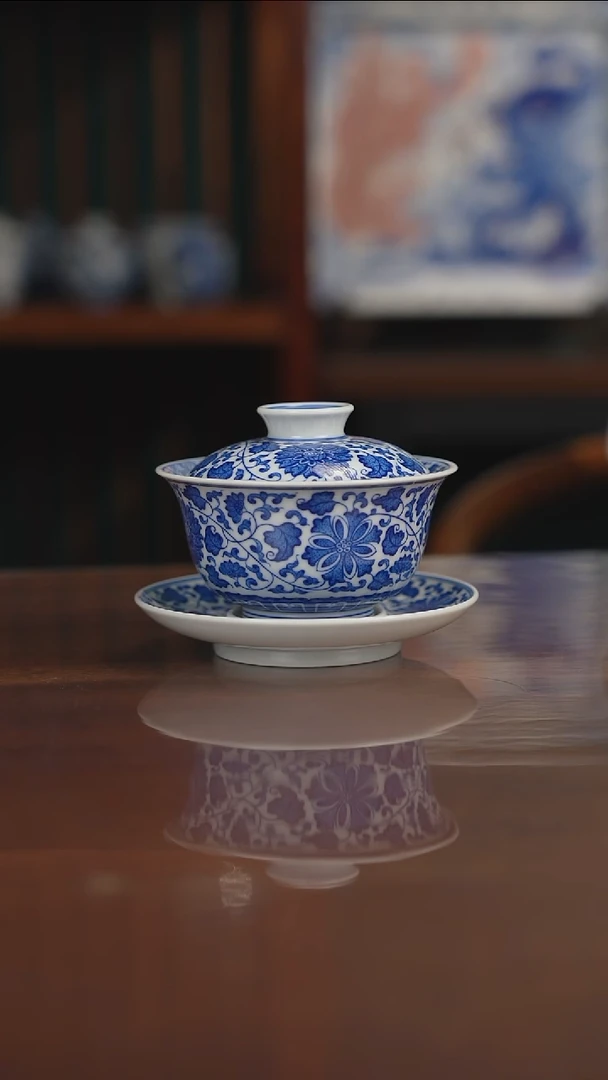 晓月柴窑 缠枝盖碗