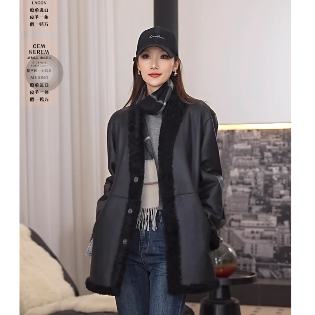 佰力郎BARONY/【反季福利】82782黑色双面穿进口皮草外套真皮毛一体