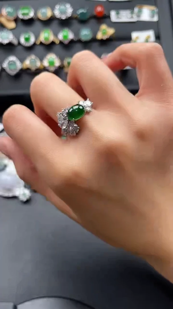 【闪购商品】翡翠戒指银S925镶嵌435643