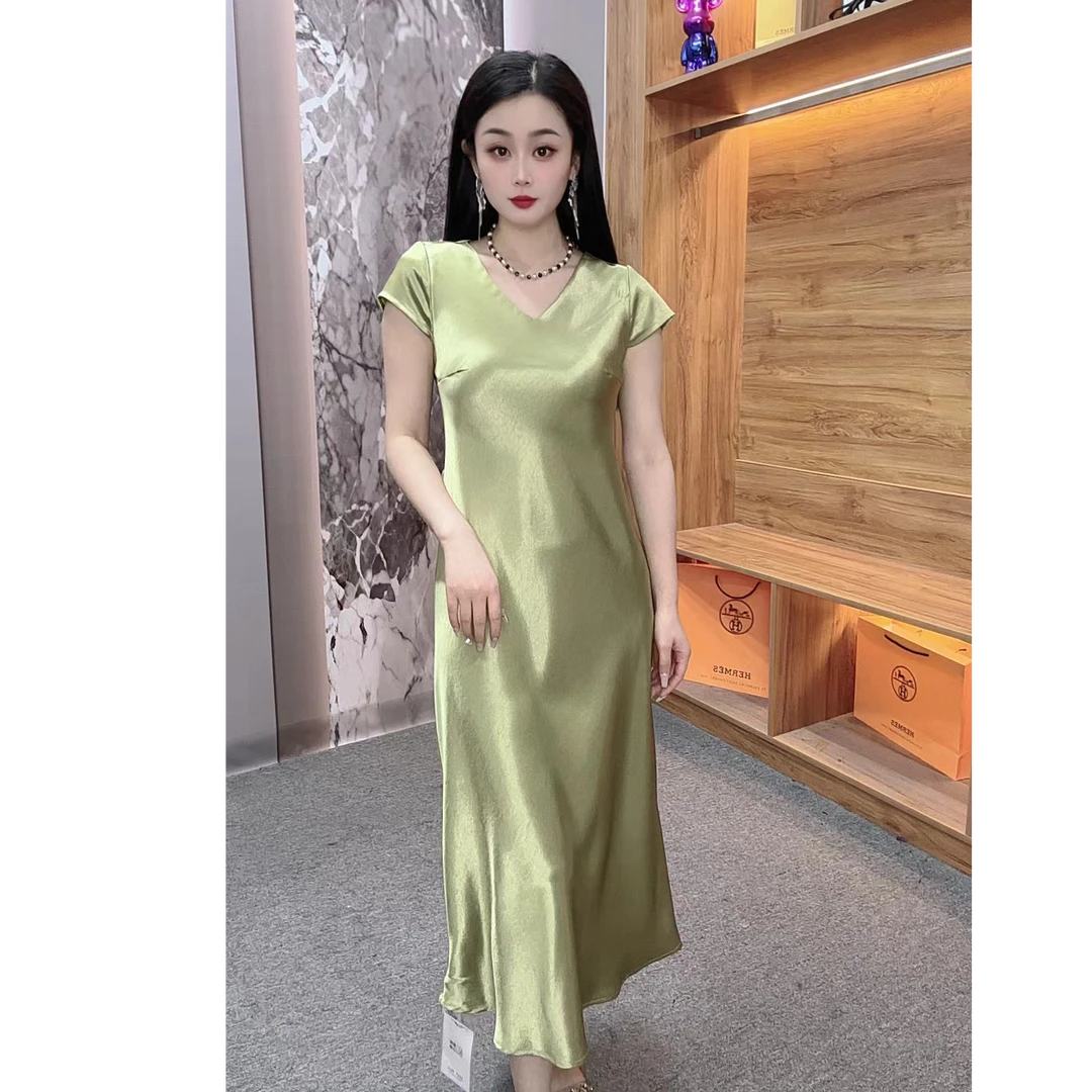 【小飞袖裙子】气质裙醋酸缎面时尚百搭8552