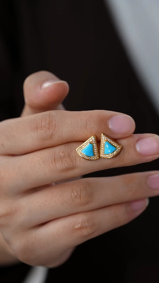 银S925镀金镶嵌绿松石耳钉秒拍号13