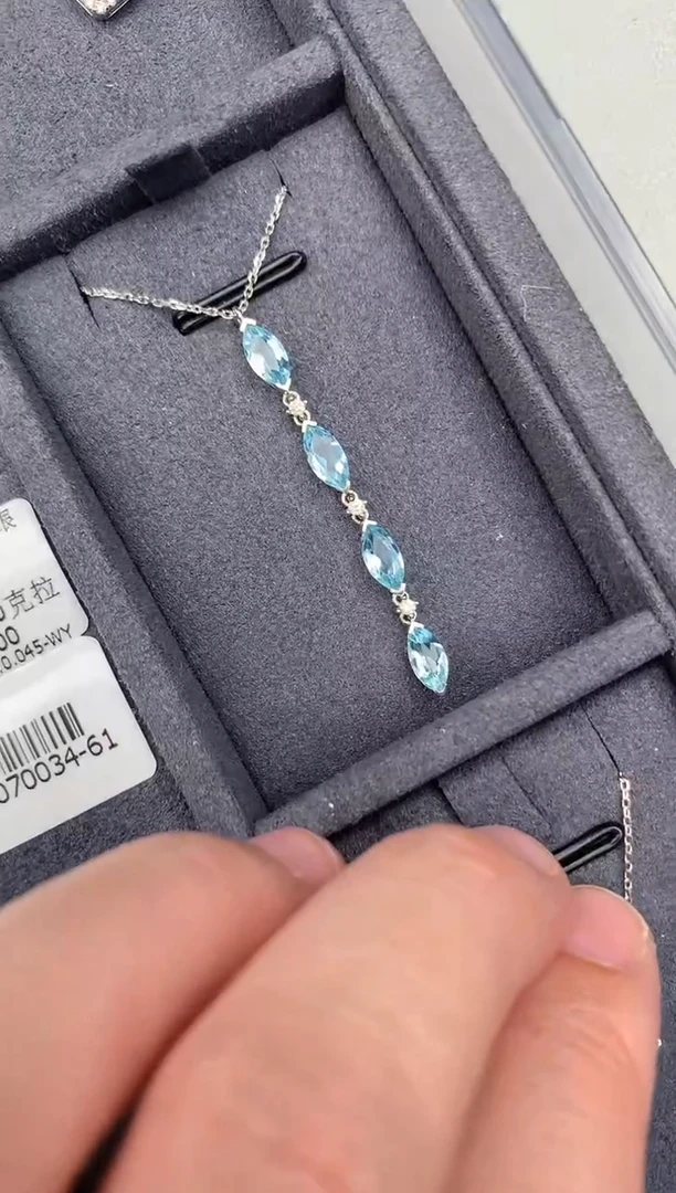 【闪购商品】海蓝宝石套链18K金镶嵌1.2ct海蓝宝套链
