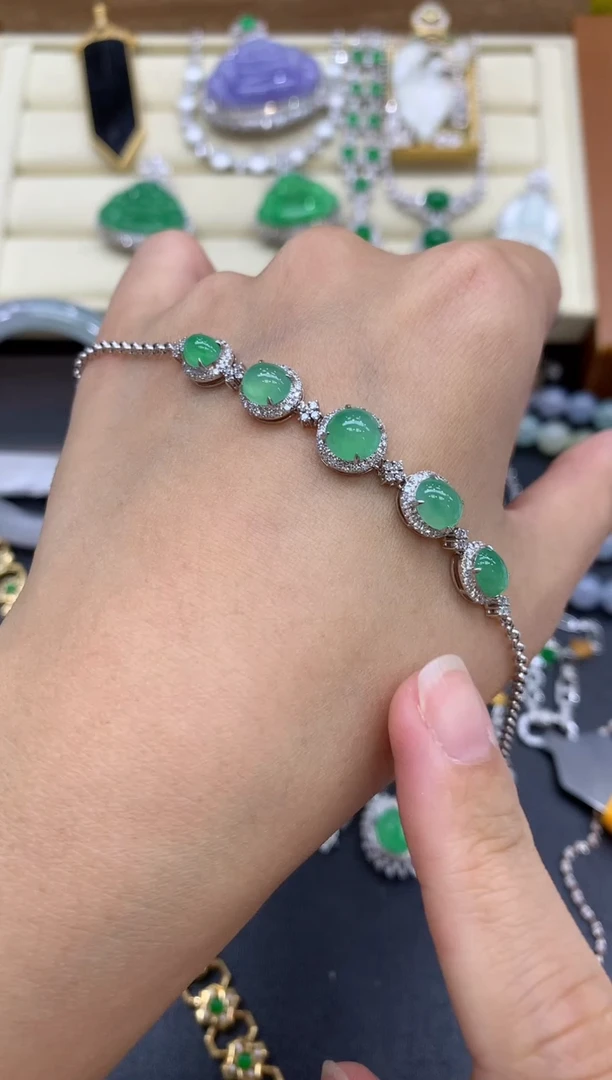 18K金镶嵌手链翡翠482-中国好珍宝