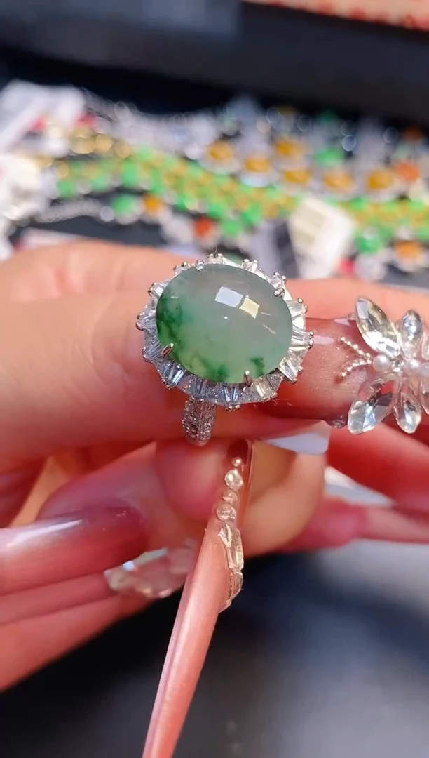 银S925镶嵌戒指翡翠天然