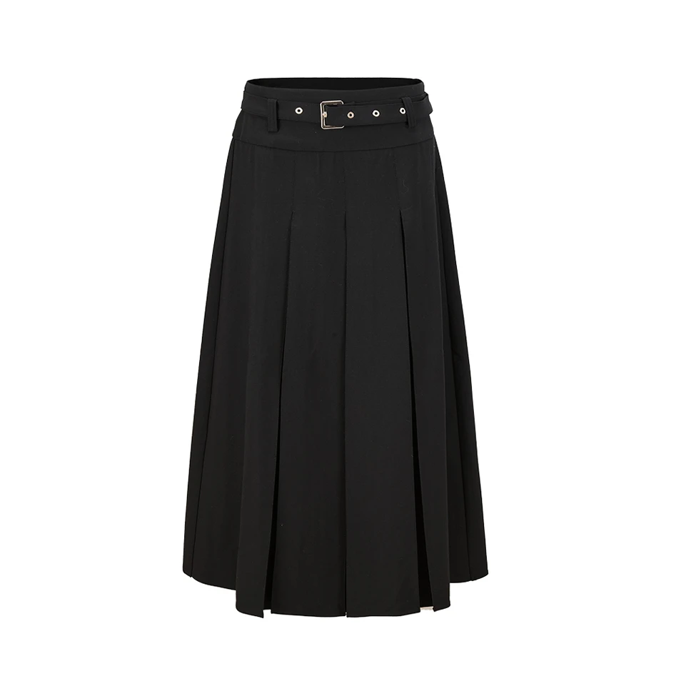 UR2025秋季新款女装时尚休闲腰带饰长款百褶半裙UWG550011