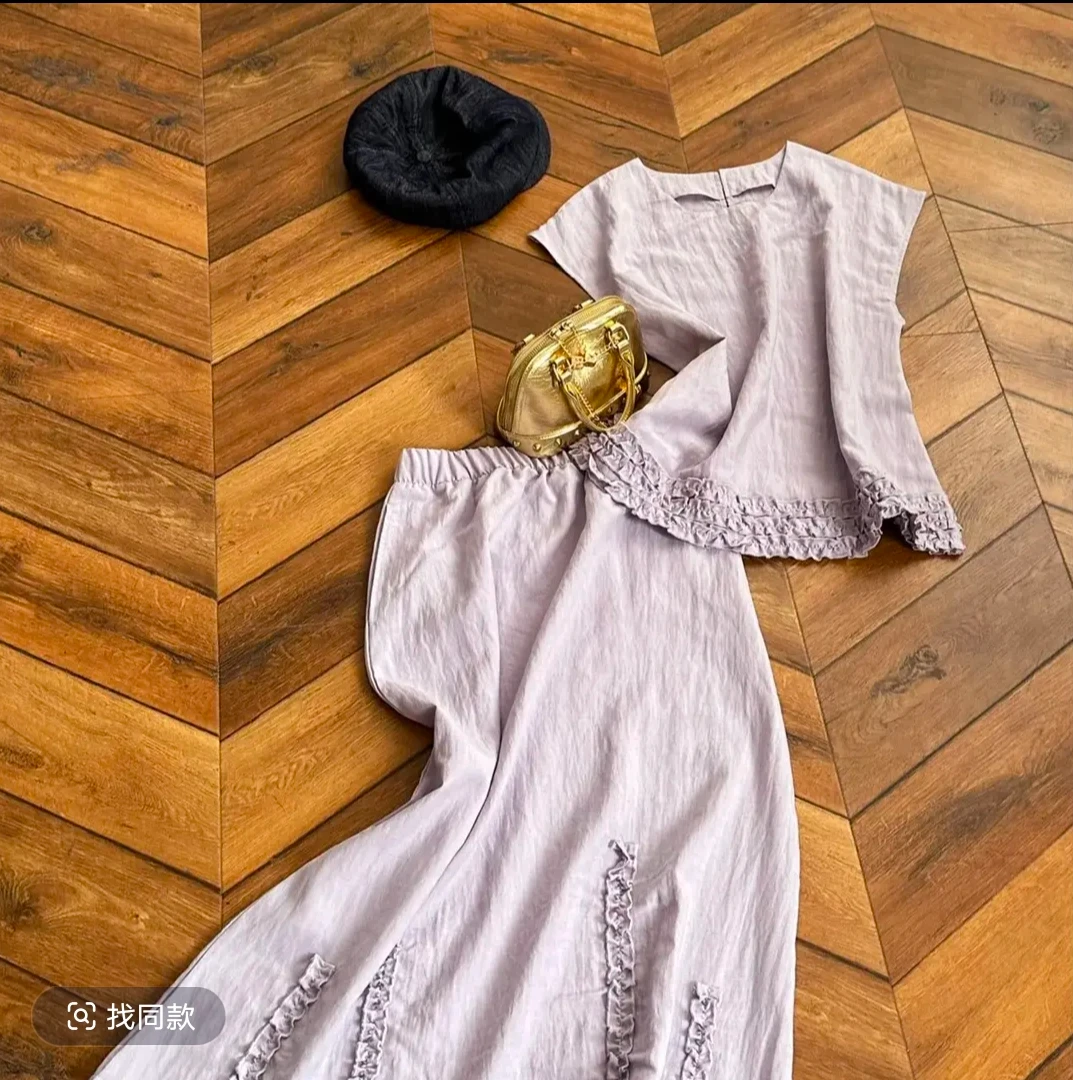 花边亚麻套装夏季韩系百搭时尚舒适收腰显瘦设计感