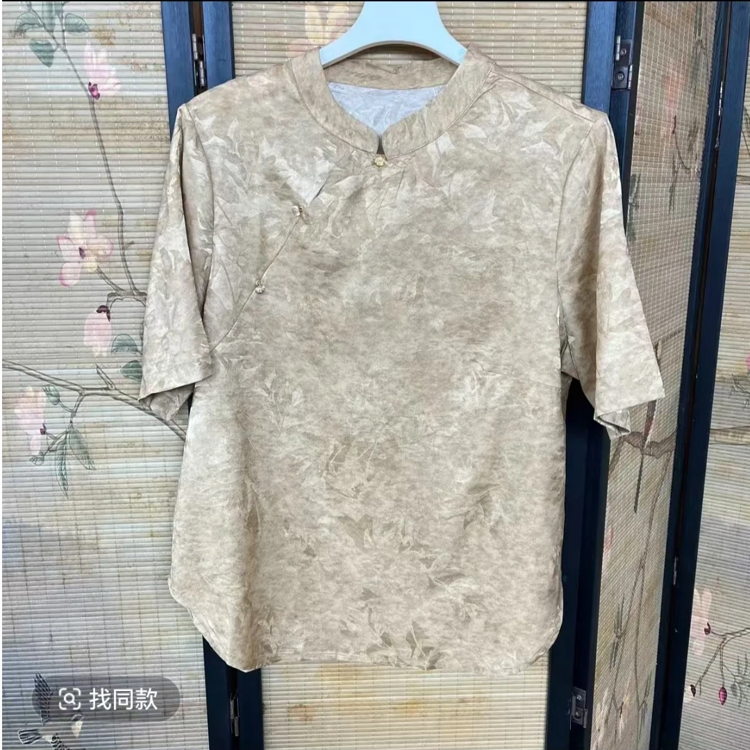 《蚕丝》夏季高定设计薄款碎花圆领上衣213