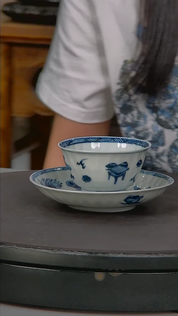 摆件琴棋书画青花杯碟套装
