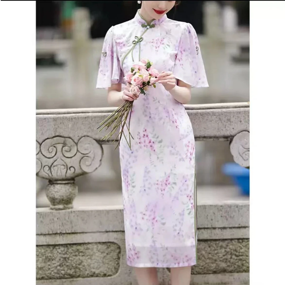 259-紫色 薰衣草 年轻 改良 旗袍