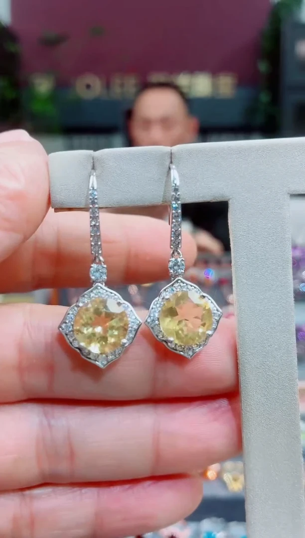 银S925镶嵌耳饰黄晶黄晶耳钉