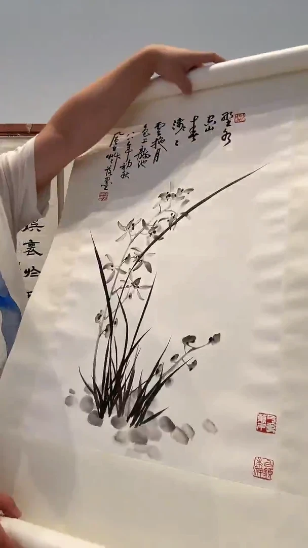 国画用****5J蒋老师国画卷轴一件 兰花