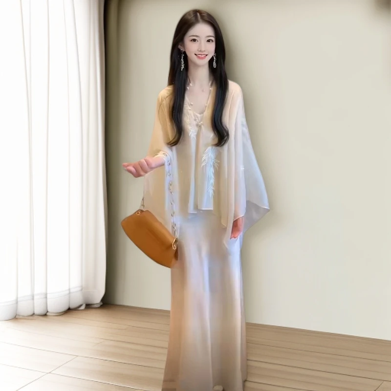 今年新款v领提花吊带连衣裙国风清冷松弛感独特漂亮裙子超好看