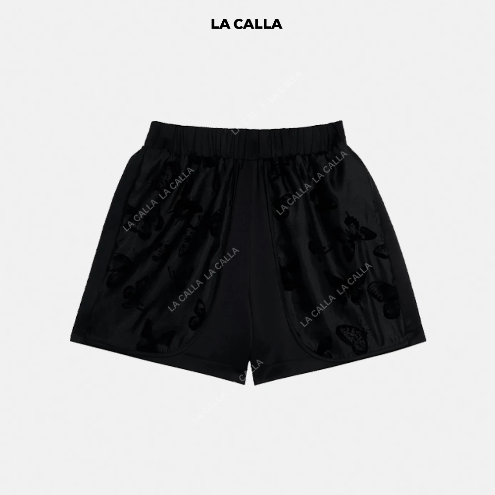LA CALLA黑嗲裤新中式蝴蝶刺绣暗纹提花设计感短裤YY861
