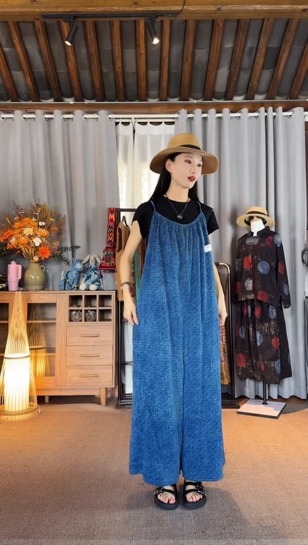 设计师款暗纹背带裤