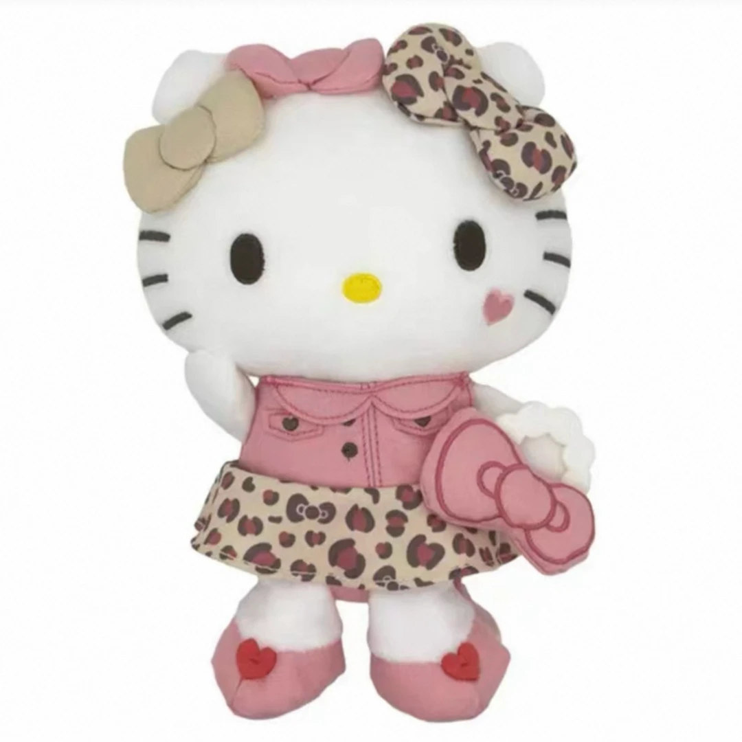 【美版正品】美版三丽鸥黑皮hellokitty猫豹纹粉裙包包公仔
