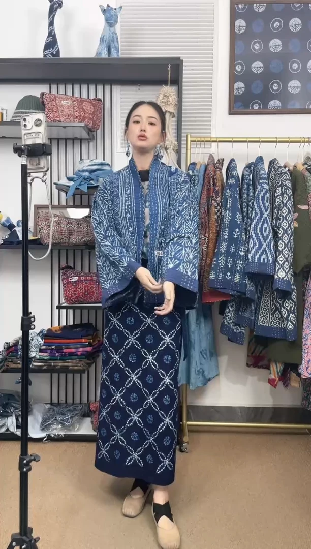 【闪购商品】384印度长绒棉刺子绣蓝染外套65cm