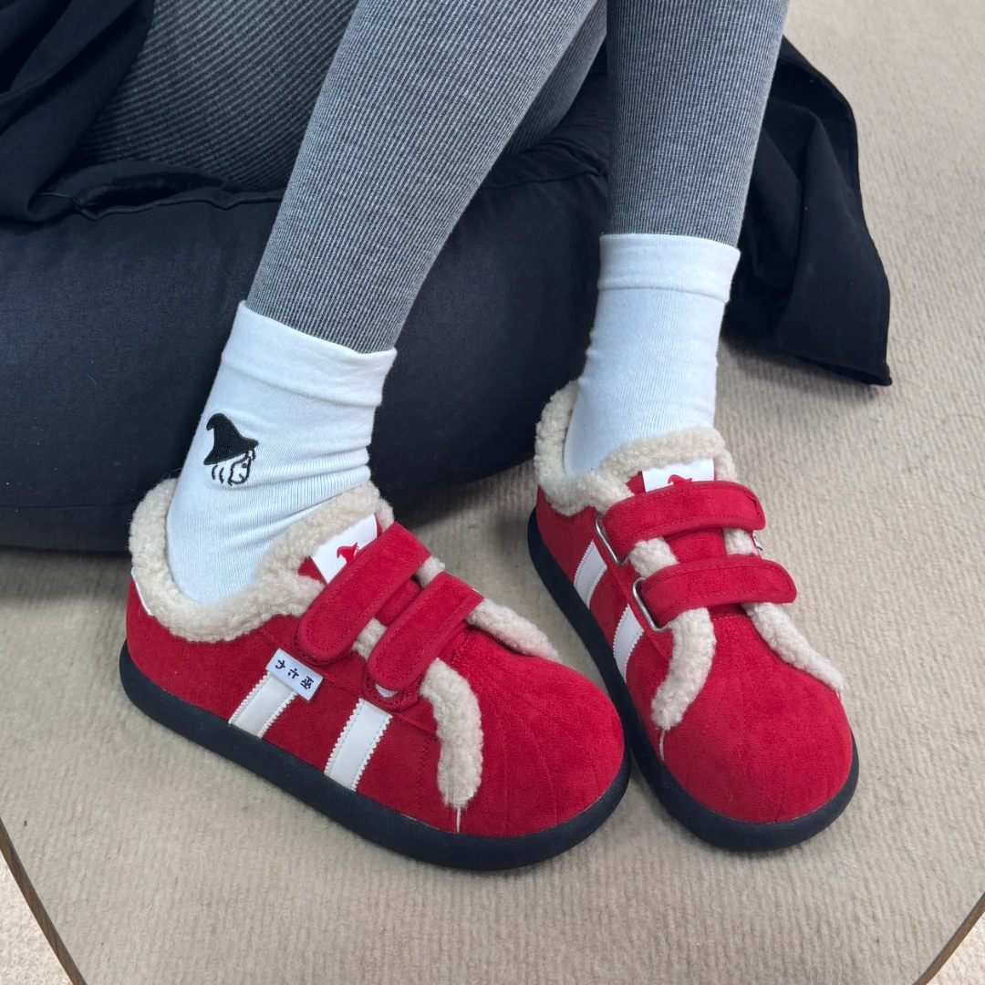 巫六七魔术贴棉鞋女2025秋冬百搭加绒保暖平底防滑休闲时尚板鞋